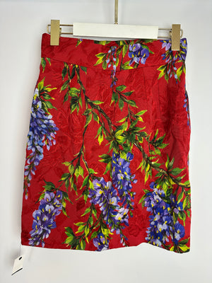 Dolce & Gabbana Red Floral Print Midi Skirt Size IT 40 (UK 8)