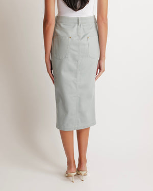 Fendi Light Blue Denim Midi Skirt with White FF Logo and Zip Detailing Size IT 42 (UK 10) RRP £950