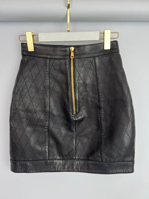 Balmain Black Quilted Lambskin Mini Skirt with Gold Buttons Detail Size FR 36 (UK 8) RRP £2,090