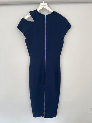 Victoria Beckham Navy Asymmetric Midi Dress Size UK 12