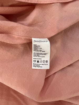 Zimmermann Pink Floral Mini Dress with Puff Sleeves and Scalloped Trim Detail Size 4 (UK 16)