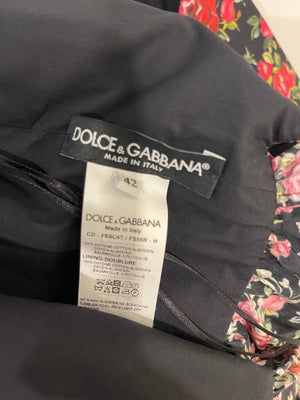 Dolce & Gabbana Black Cotton Rose Printed Midi Sleeveless Dress Size IT 42 (UK 10)