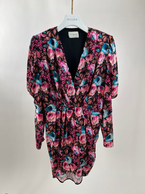 Giuseppe Di Morabito Multicoloured Long Sleeve Floral V Neck Pleated Dress IT 44 (UK 12)
