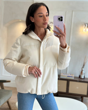 Loro Piana Cream Cashmere Puffer Down Jacket with Cuffed Sleeves Details Size IT 44 (UK 12) RRP 4200£