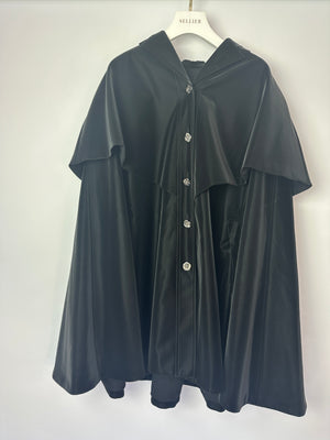 Chanel 23K Black Coated Canvas Cape with Floral Detail Buttons Size FR 40 (UK 12)