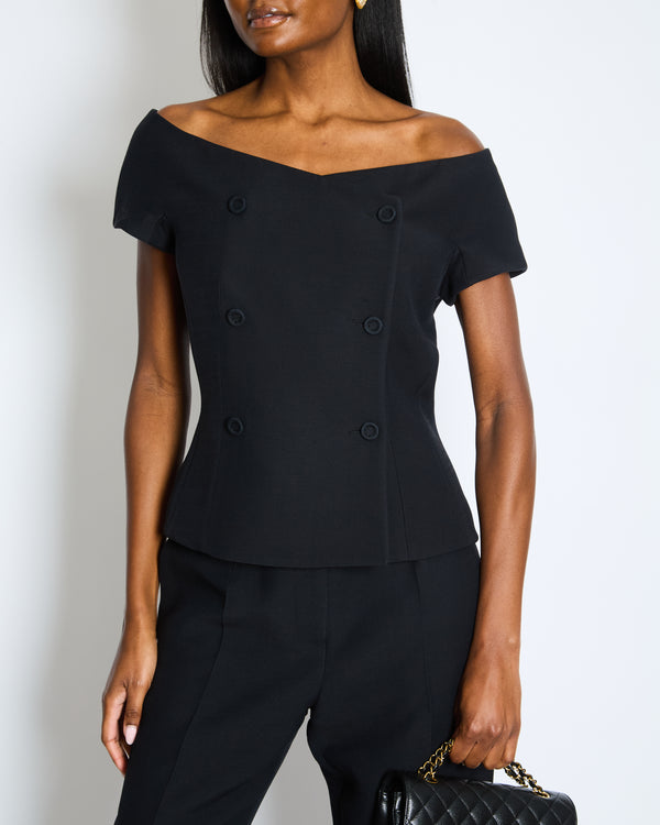 Christian Dior Off Shoulder Barr Jacket with Wide Leg Trouser Set Size UK 14 RRP Jacket £3200 Trouser RRP £1700