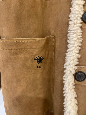Christian Dior Beige and Cream Shearling Reversible Coat with CD Logo Detail Size FR 38 (UK 10)