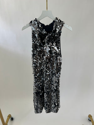 Galvan Silver Galaxy Sequin Halter Neck Dress with Bow Detail FR 36 (UK 8)