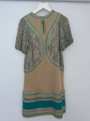Missoni Gold & Turquoise Woven Short Dress with Patterns Detail Size IT 38 (UK 6)