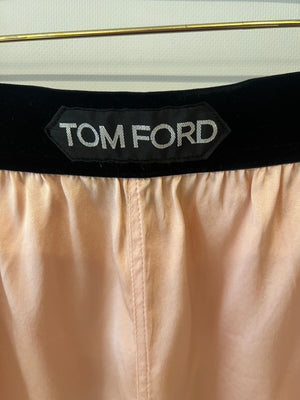 Tom Ford Light Pink Satin Shorts with Black Velours Waistband and Logo Detail Size IT 42 (UK 10)