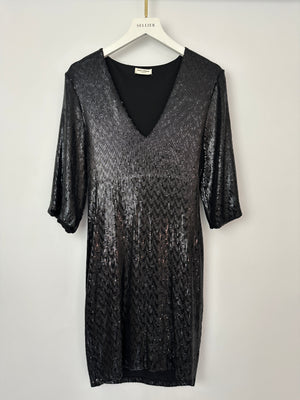 Saint Laurent Black Long Sleeve Sequin Mini Dress FR S (UK 8)