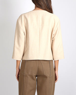 Chanel Cruise 2014 Beige and Metallic Gold Jacket with Gold CC Logo Buttons Size FR 42 (UK 14)