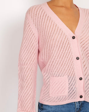 Prada Baby Pink Knitted Button Down Cardigan with Black Logo Buttons Size IT 40/42 (UK 8/10)