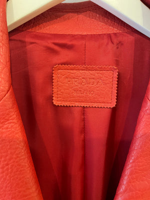 Prada Red Lambskin Leather Coat with Black Button Details Size IT 42 (UK 10)
