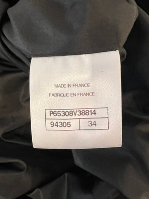 Chanel Black Velours Mini Dress with Black Tweed and Sequins Neckline Detail with Gold CC Logo Buttons Size FR 34 (UK 6)
