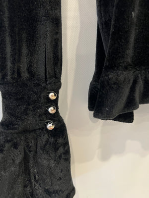 Paco Rabanne Black Velvet Long-Sleeve Top with Tie Detail and Silver Buttons Size FR 36 (UK 8)