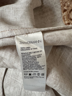 Zimmermann Tan Natura Linen Snake Print Shirt and A-Line Midi Belted Skirt with Pocket Detail Size 1 (UK 10)