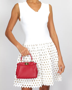 Alaia White Sleeveless Mini Dress with Perforated Skirt Design Size FR 36 (UK 8)