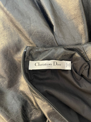 Christian Dior Black Leather Mini Short Sleeve Dress with CD Logo Detail Size FR 38 (UK 10)