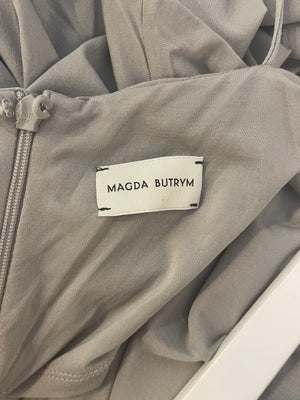Magda Butrym Grey Maxi Dress with Ruch Detail and Rose Apliquee Size FR 34 (UK 6) RRP £1,450