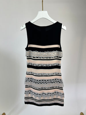 Chanel Black, Pink & White Knit Sleeveless Dress with Macrame Lace Details Size FR 36 (UK8)
