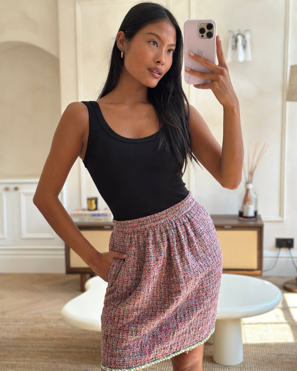 Dolce & Gabbana D&G Pink Tweed Midi Skirt with Chain Trim Detail Size IT 38 (UK 6)