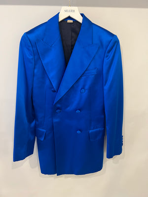 Gucci Electric Blue Silk Double Breasted Blazer Jacket Size IT 38 (UK 6)