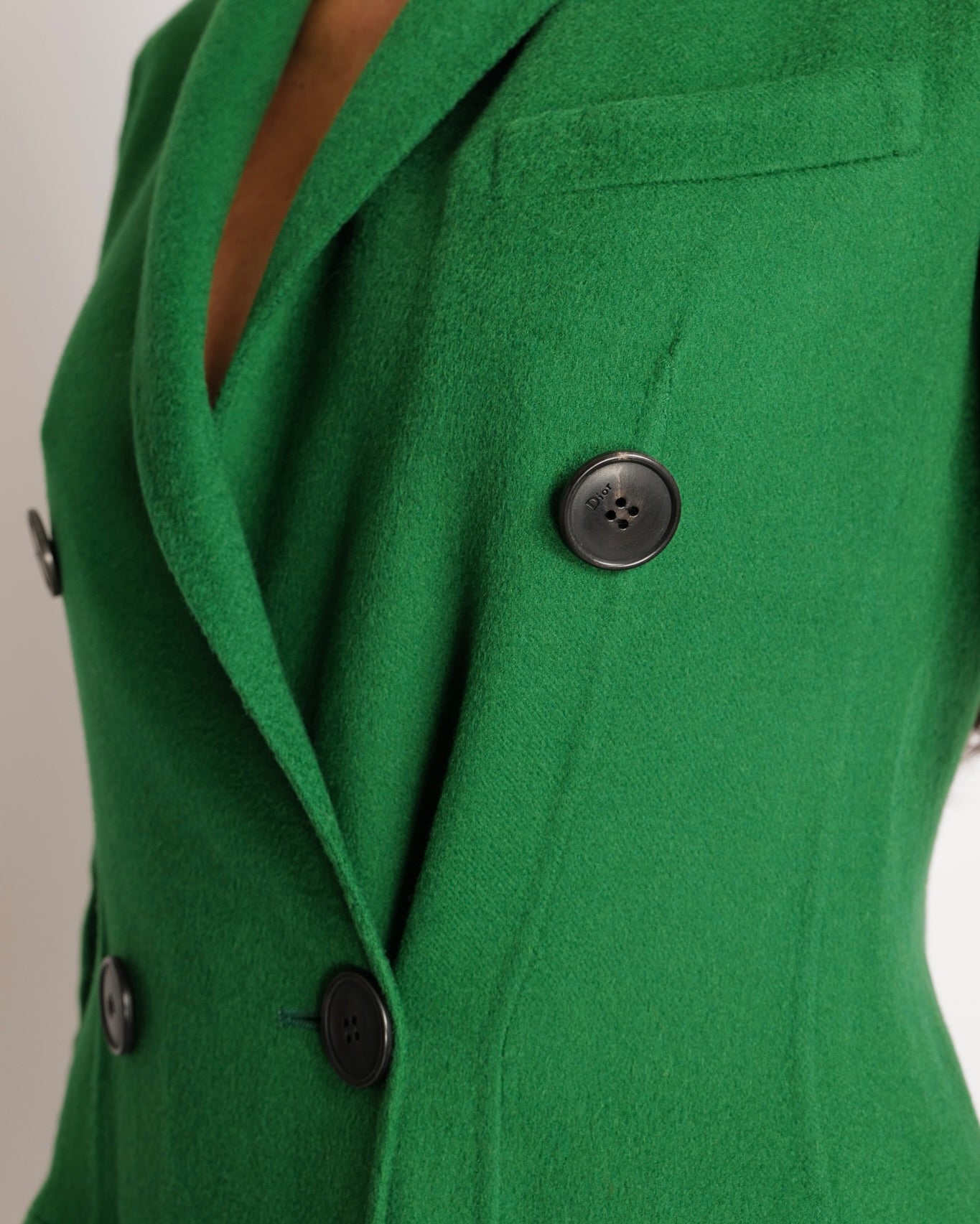 Christian Dior Green Cashmere Coat with Black Buttons Size FR 34