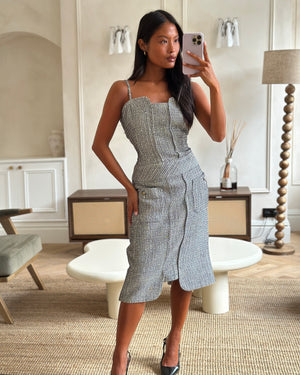 Chanel 14/C Navy Strap Tweed Midi Dress with Pocket Detail Size FR 40 (UK 12) RRP £2,200
