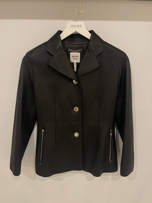 Hermès Black Leather Equestrian Jacket with Palladium Buttons Size FR 34 (UK 6) RRP £7,360