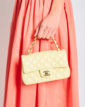 Chanel Classic Mini Rectangular Flap Bag in Pale Yellow Lambskin Leather with Silver Hardware