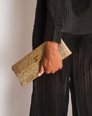 *SUPER RARE* Chanel Vintage Gold Nishijin Clutch Bag in Brocade Fabric with 24K Gold Hardware