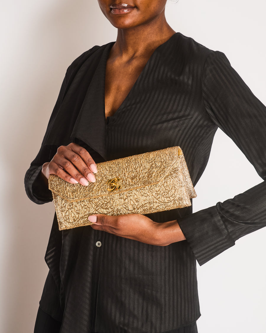 *SUPER RARE* Chanel Vintage Gold Nishijin Clutch Bag in Brocade Fabric with 24K Gold Hardware