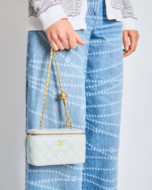 *HOT* Chanel Pastel Blue Coco Crush Vanity Bag in Lambskin Leather with Antique Gold Hardware