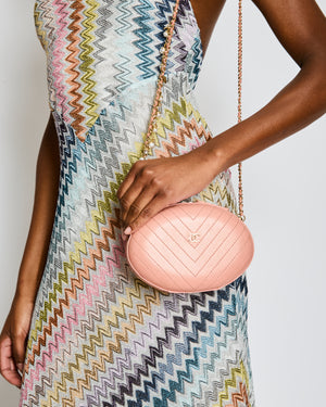 Chanel 2019 Pink Runway La Pausa Round Evening bag in Chevron with Gold Hardware and Charm Chain