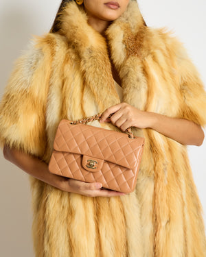*HOT* Chanel Caramel Small Classic Double Flap Bag in Lambskin Leather with Champagne Gold Hardware