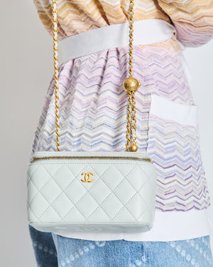 *HOT* Chanel Pastel Blue Coco Crush Vanity Bag in Lambskin Leather with Antique Gold Hardware