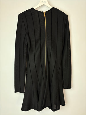 Balmain Black Striped Double Breasted Midi Dress with Gold Button Detail Size FR 44 (UK 16)