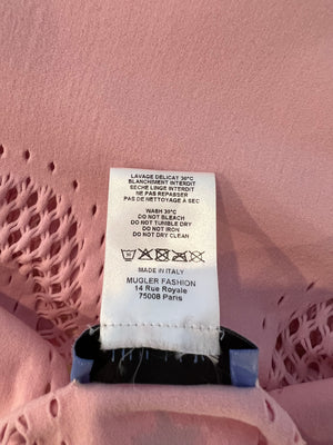 Mugler Light Pink Long Sleeved Mini Dress with Perforated Details Size US 2 (UK 6) RRP £500