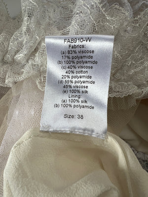 Alessandra Rich White Tiered Lace Long Sleeve Maxi Dress with Frills and Bow Detail Size IT 38 (UK 6)