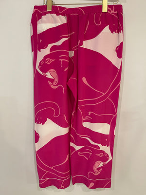 Valentino Hot Pink and White Silk Printed Blouse and Matching Trousers Set with Feathers Size IT 40/42 (UK 8/10)