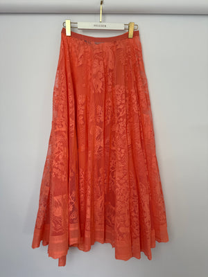 Christian Dior Coral Lace Sheer Midi Skirt with Slip Size FR 40 (UK 12)