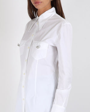 Prada White Button Down Shirt with Crystal Cluster Buttons and Front Pockets Size IT 42 (UK 10) RRP £1,100