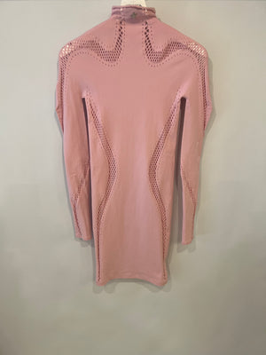 Mugler Light Pink Long Sleeved Mini Dress with Perforated Details Size US 2 (UK 6) RRP £500
