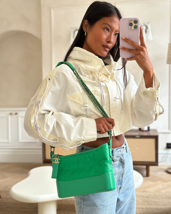 *FIRE PRICE* Chanel Green Medium Gabrielle Bag in Aged Calfskin Leather with Mixed Hardware