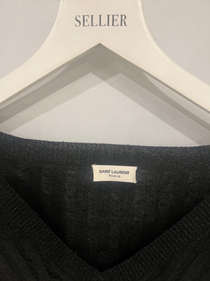 Saint Laurent Black Shimmery Panelled V Neck Jumper Size S (UK 8)