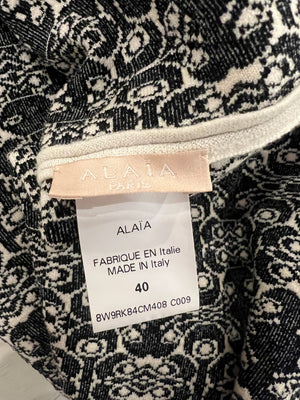 Alaia White and Black Printed Short-Sleeved Mini Dress Size FR 40 (UK 12)
