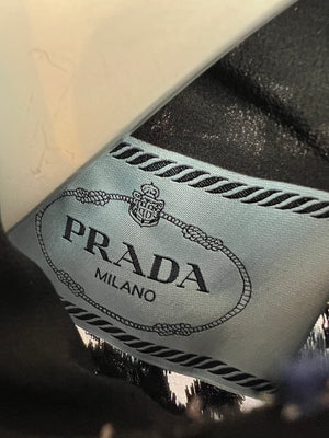 Prada Metallic Black, Navy Floral Print Long-Sleeve Midi Dress with Slip Size IT 38 (UK 6)