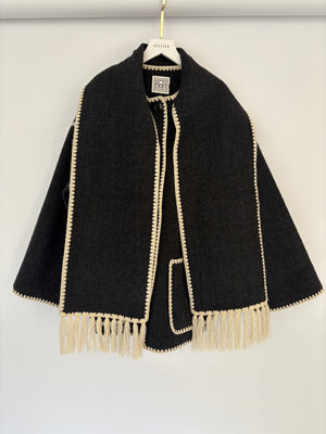 Totême Black Embroidered Wool Blend Scarf Coat Size DK 38 (UK 10) RRP £810