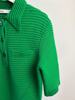 Safiyaa Green Knitted Midi Dress with Button Collar Detail Size S (UK 8)